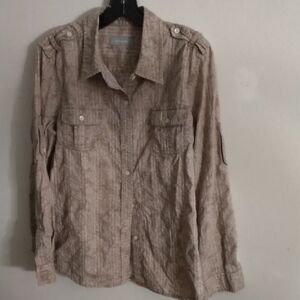 Liz Claiborne Tan Casual Button Down Shirt with Epaulettes
